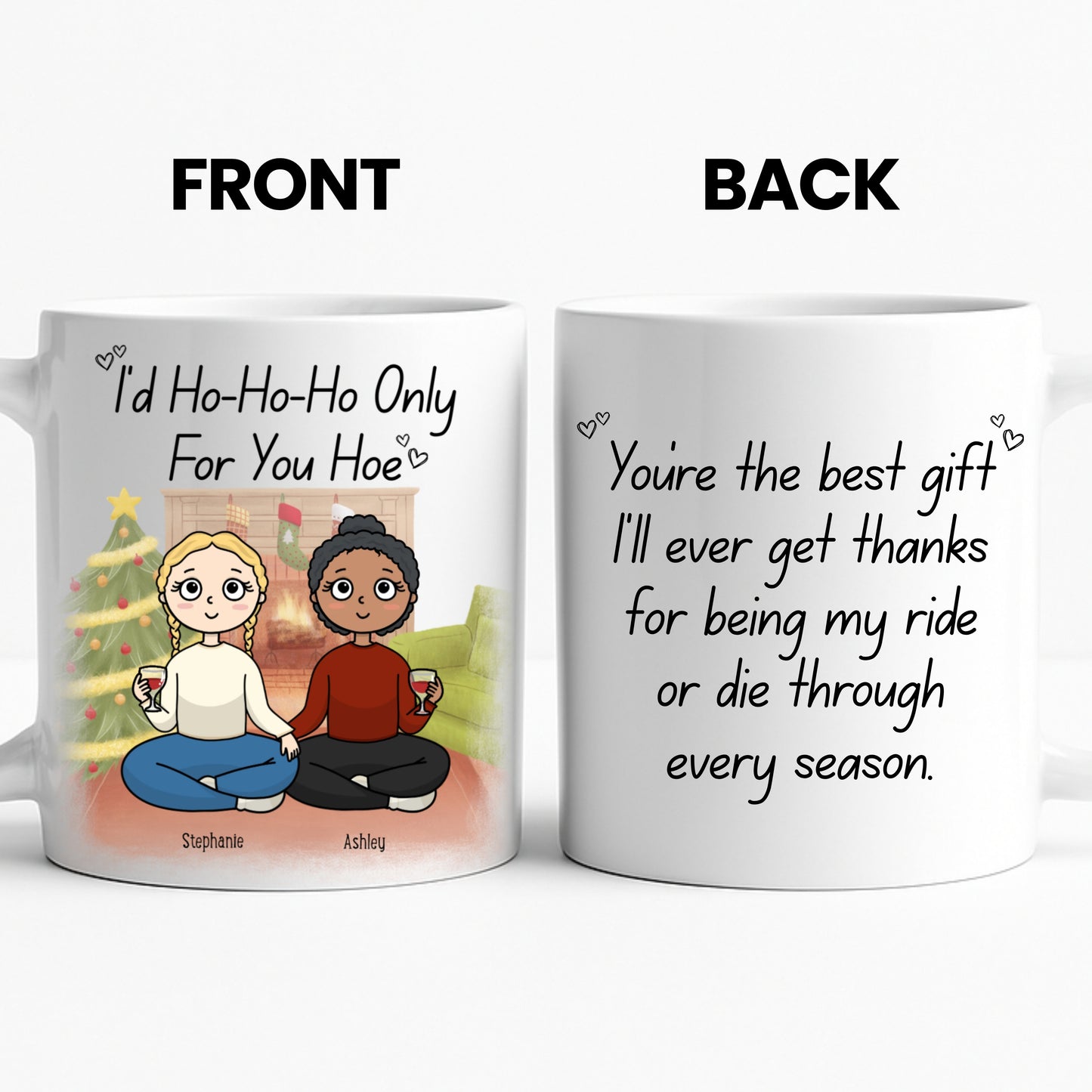 Custom Best Friend Funny Christmas Mug with Names - Holiday Gift for Bestie 11oz Mug