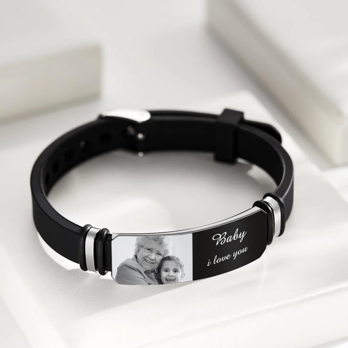 Custom Photo & Text - Engraved Bracelet Commemorate Gift