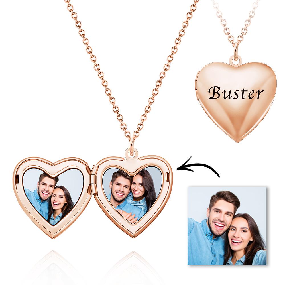 Custom Photo And Text Heart Locket Necklace with Engraving