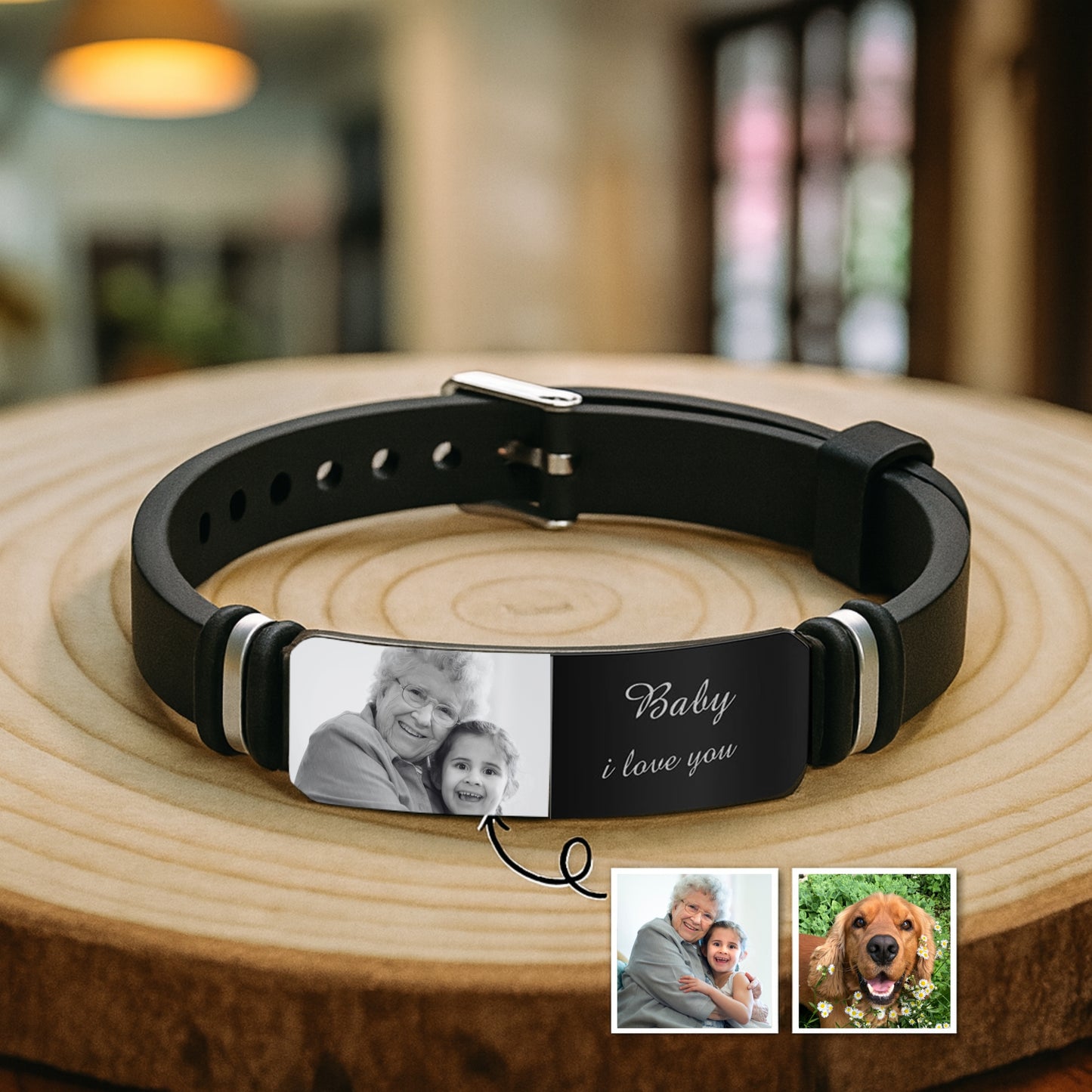 Custom Photo & Text - Engraved Bracelet Commemorate Gift