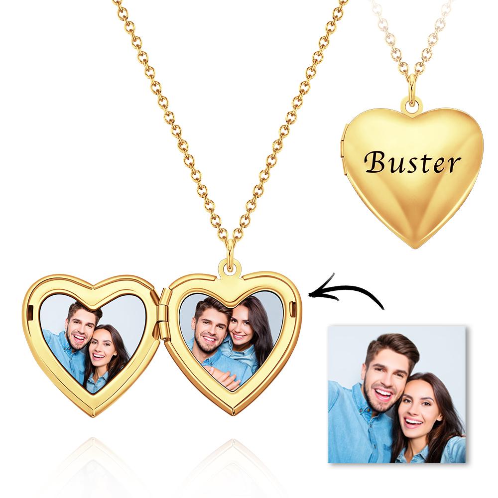 Custom Photo And Text Heart Locket Necklace with Engraving