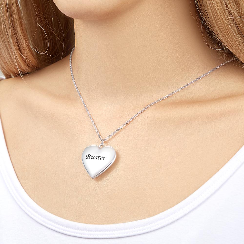 Custom Photo And Text Heart Locket Necklace with Engraving