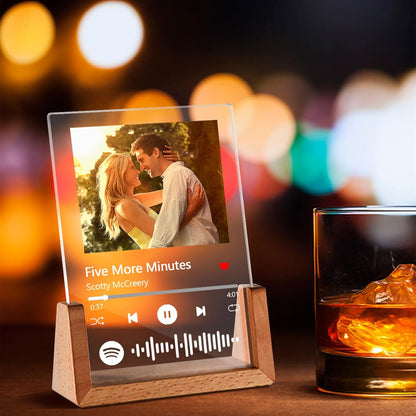 Custom Acrylic Plaque Night Light with Photo & Scannable Spotify Music Code