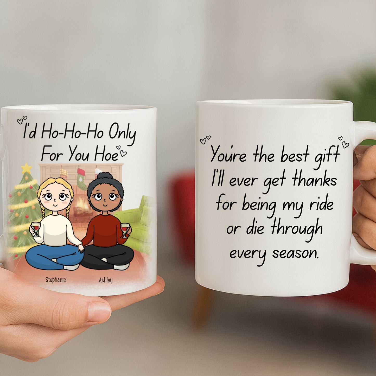 Custom Best Friend Funny Christmas Mug with Names - Holiday Gift for Bestie 11oz Mug
