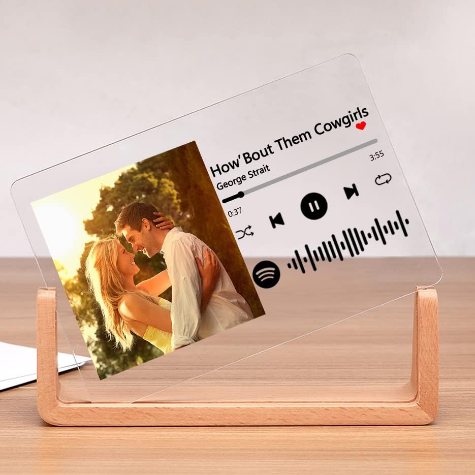 Custom Acrylic Plaque Night Light with Photo & Scannable Spotify Music Code
