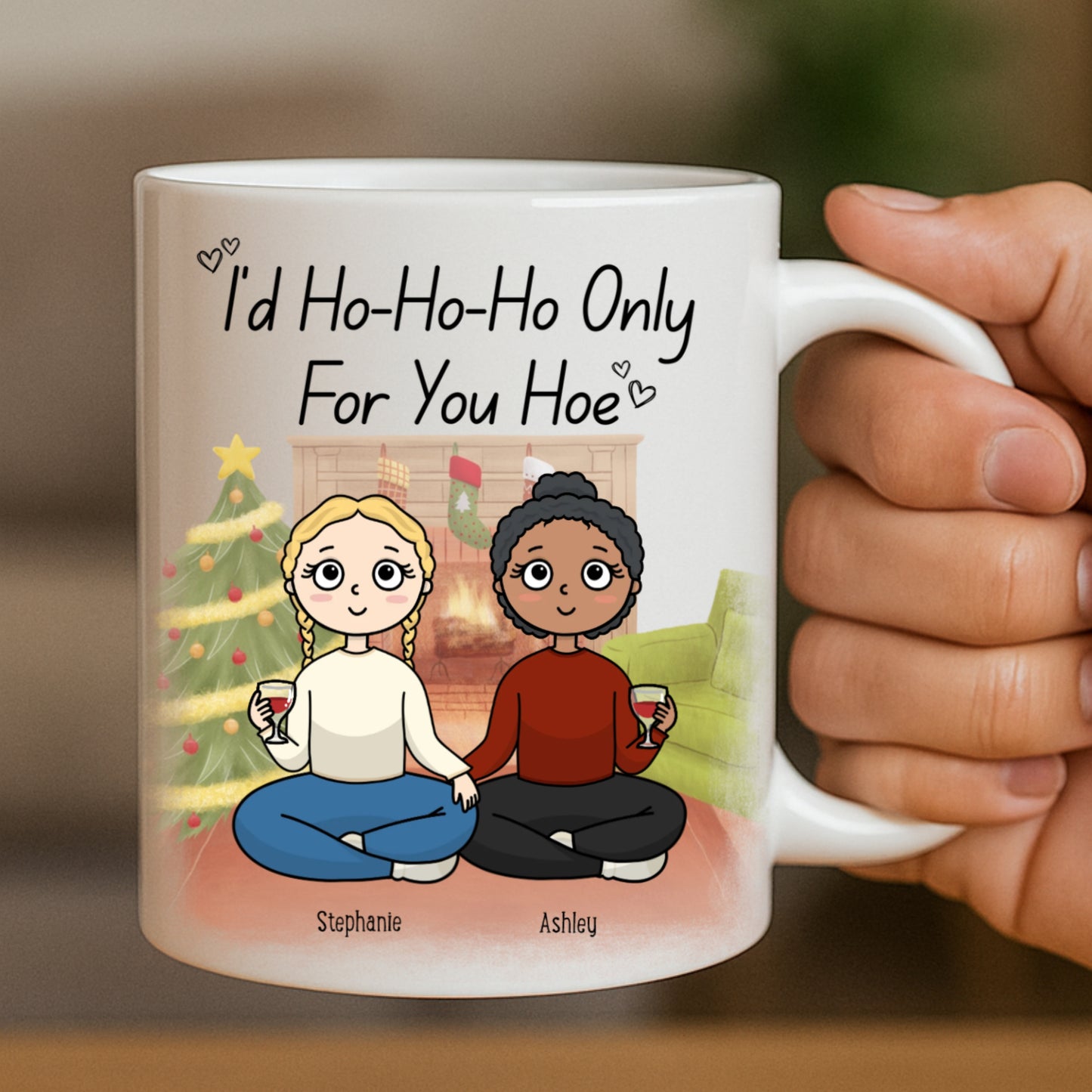 Custom Best Friend Funny Christmas Mug with Names - Holiday Gift for Bestie 11oz Mug