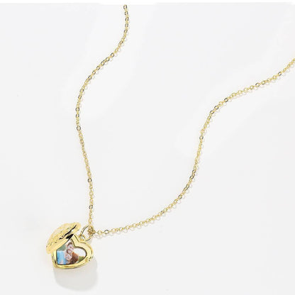 Custom Photo Heart Locket Gold Necklace with Engraving