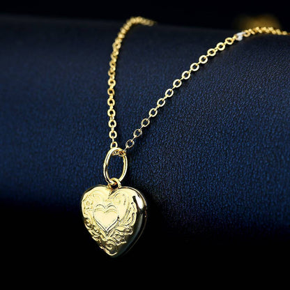 Custom Photo Heart Locket Gold Necklace with Engraving