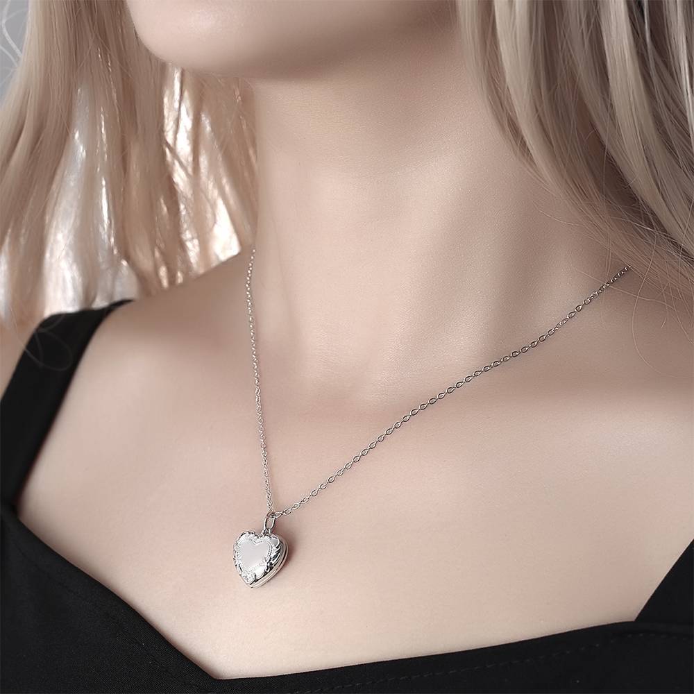 Custom Photo Heart Locket Necklace with Engraving