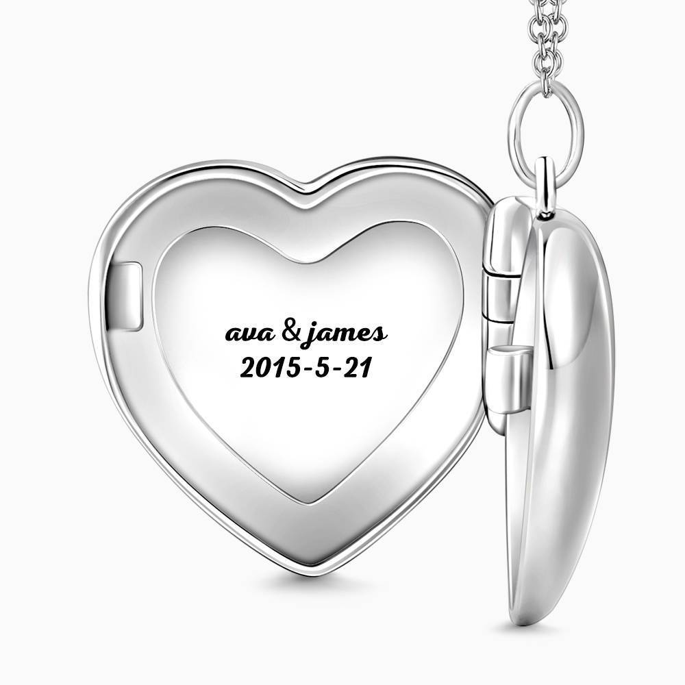Custom Photo Heart Locket Necklace with Engraving