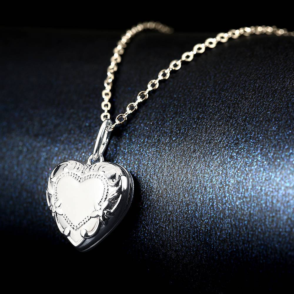 Custom Photo Heart Locket Necklace with Engraving