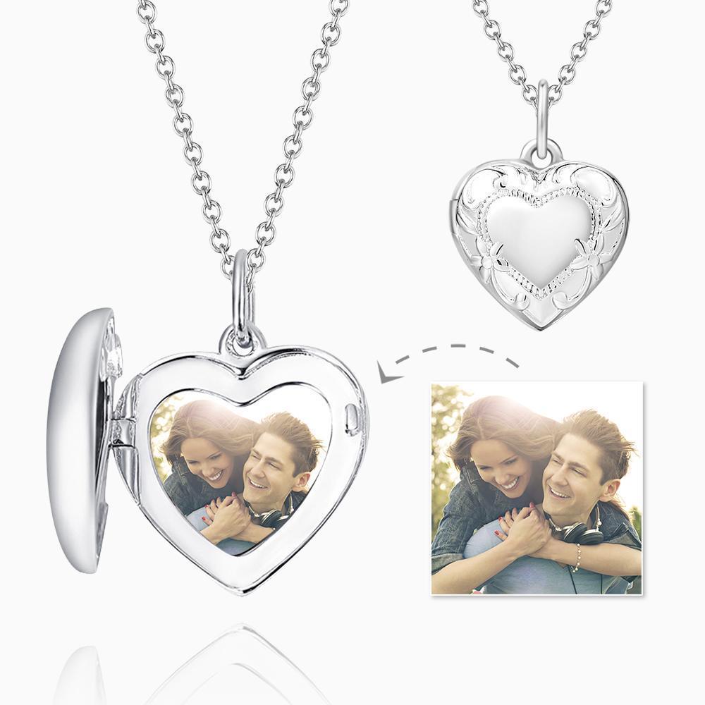 Custom Photo Heart Locket Necklace with Engraving