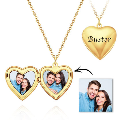 Custom Photo And Text Heart Locket Necklace with Engraving