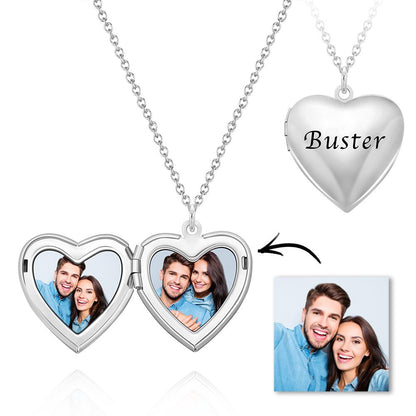 Custom Photo And Text Heart Locket Necklace with Engraving