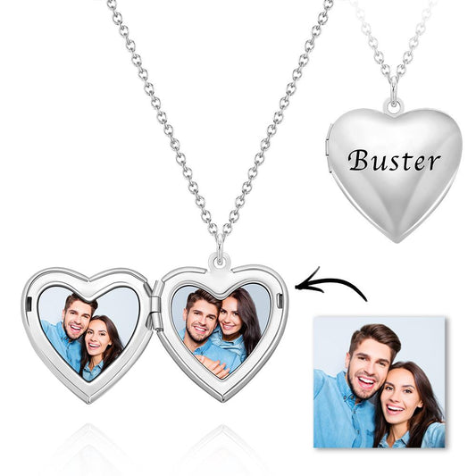 Custom Photo And Text Heart Locket Necklace with Engraving