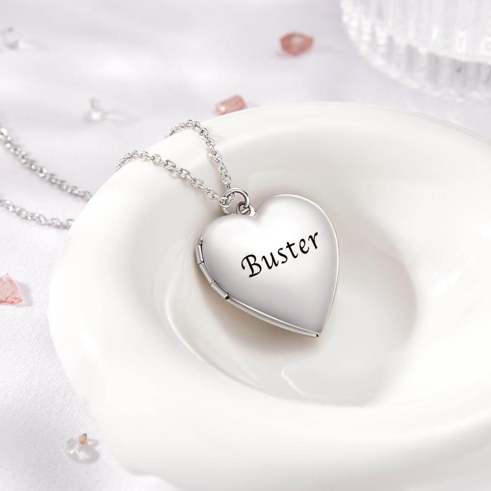 Custom Photo And Text Heart Locket Necklace with Engraving