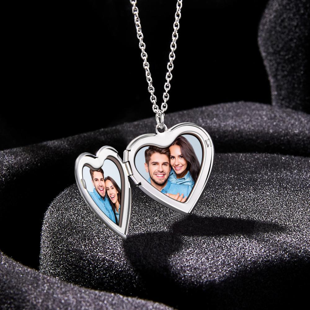 Custom Photo And Text Heart Locket Necklace with Engraving