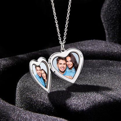 Custom Photo And Text Heart Locket Necklace with Engraving