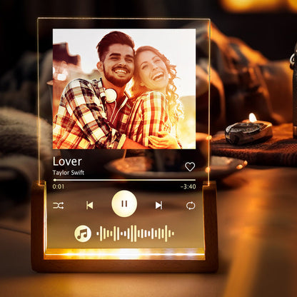 Custom Acrylic Plaque Night Light with Photo & Scannable Spotify Music Code