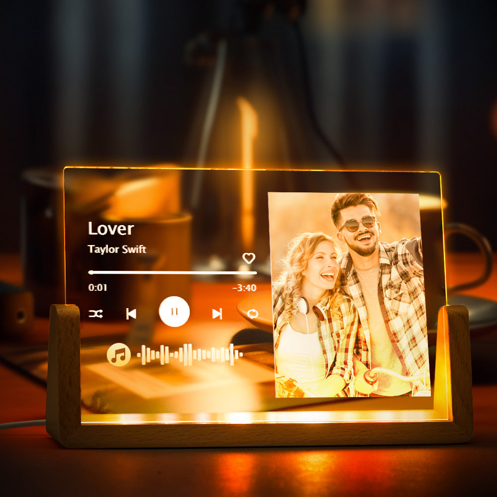 Custom Acrylic Plaque Night Light with Photo & Scannable Spotify Music Code